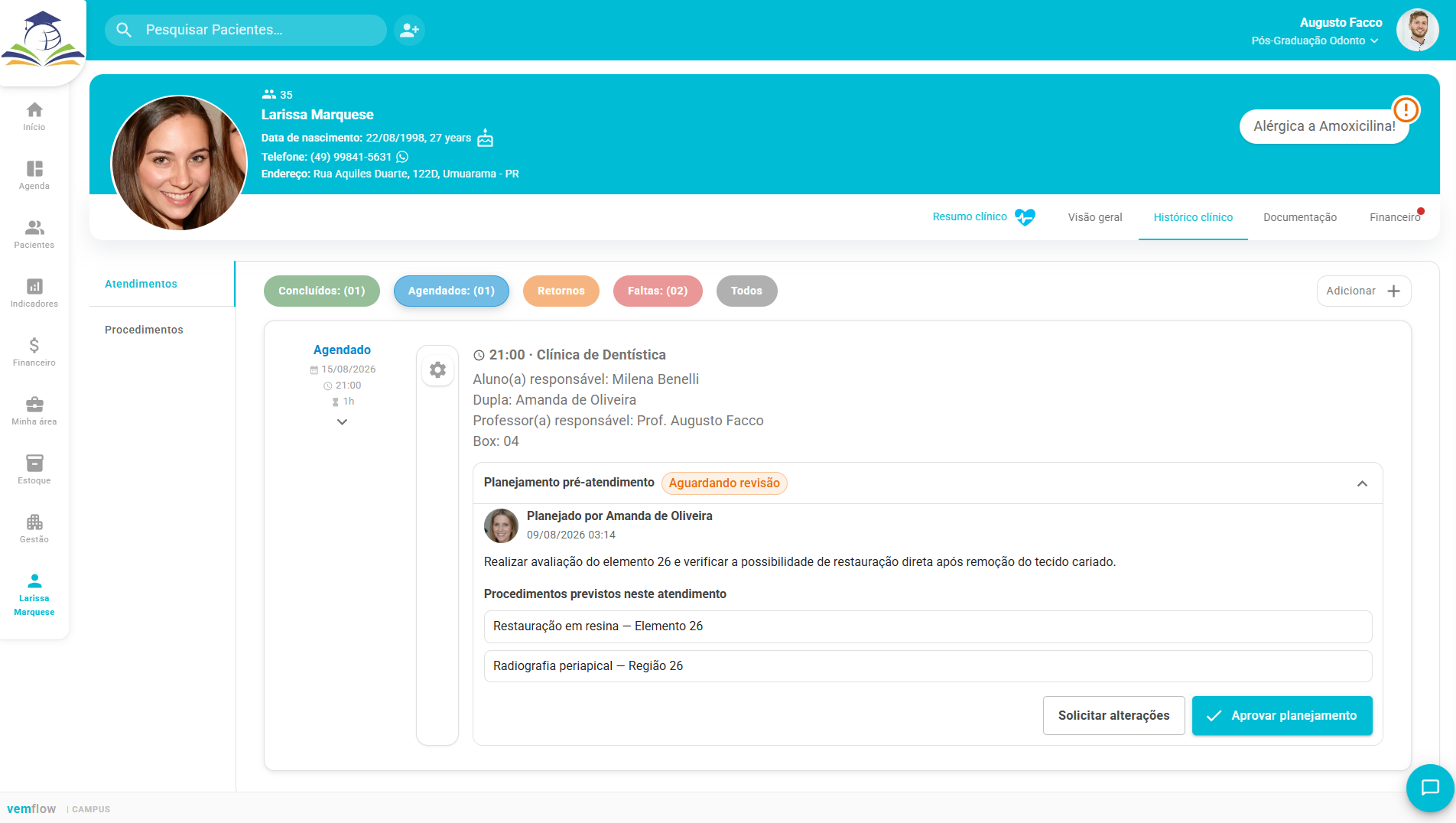 VemFlow Campus faculty approval and supervision interface