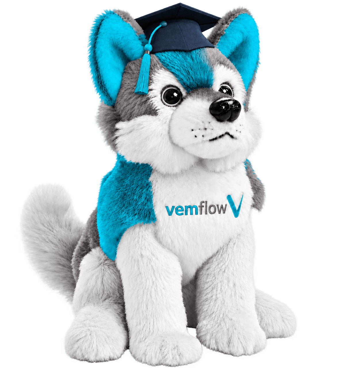 VemFlow Campus mascot wearing a graduation cap