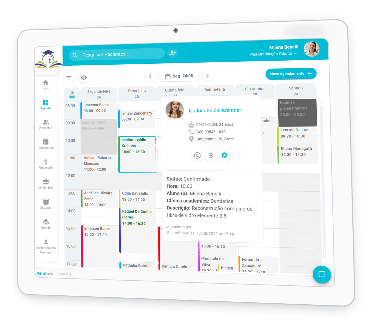 VemFlow Campus academic scheduling on a tablet